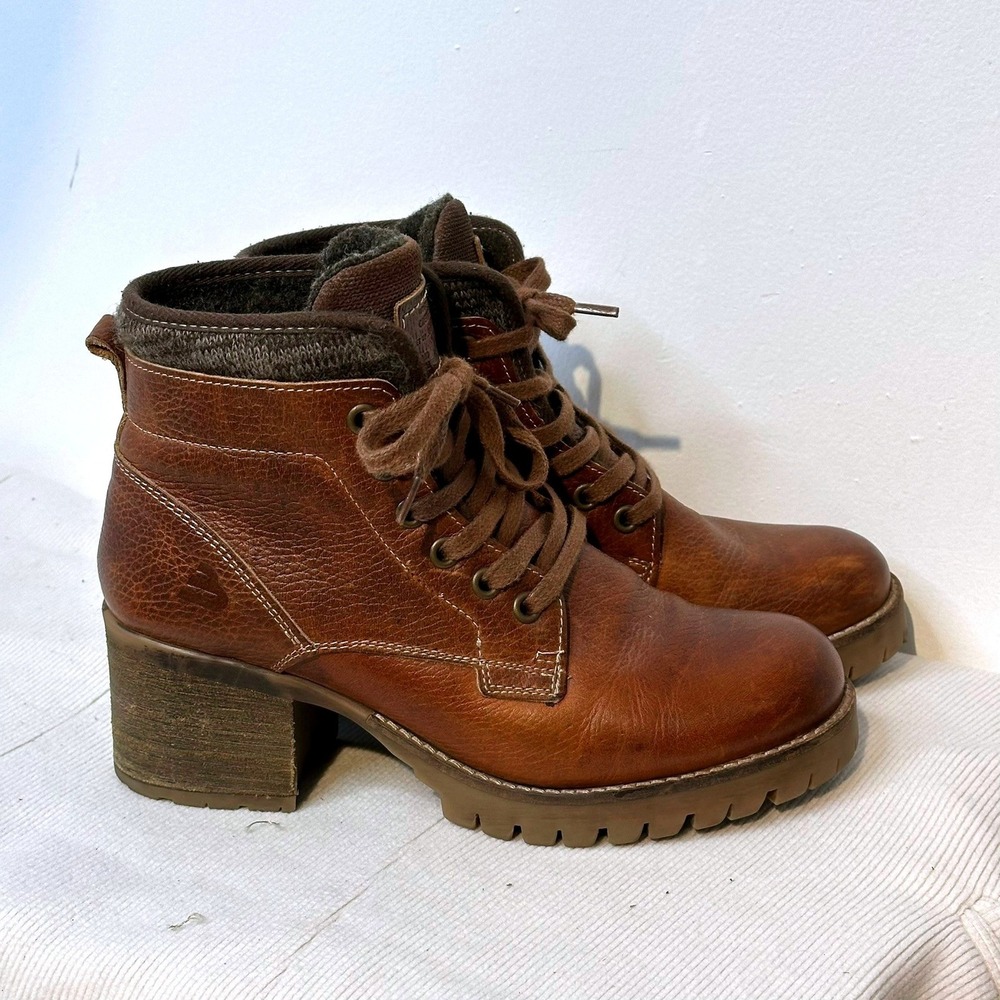 Bullboxer Carmen Ankle Boots Women 38 Brown Leather Lace Up Block Heel Lug Sole